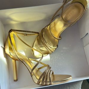Guess Gold Rhinestone Ankle Strap 3 inch heels
